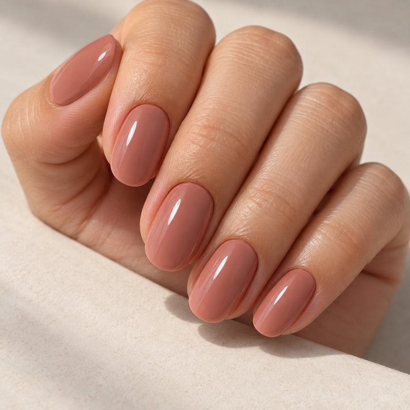 Extensiones de gel NOOVES Vintage Rose, forma oval, imagen lifestyle