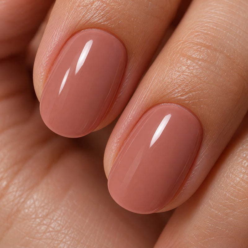 Extensiones de gel NOOVES Vintage Rose, forma oval, imagen lifestyle