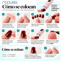 Extensiones de gel NOOVES Midnight Merlot, forma square, cómo se colocan y se retiran