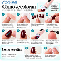 Extensiones de gel NOOVES Cherry Noir, forma oval, cómo se colocan y se retiran