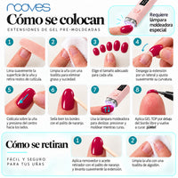 Extensiones de gel NOOVES Fuchsia Night, forma oval, cómo se colocan y se retiran