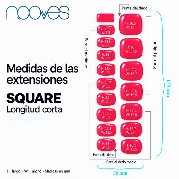 Guía de medidas de las Extensiones de Gel NOOVES
