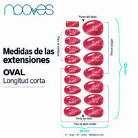 Extensiones de gel NOOVES Mystic Rose, forma oval, guía de medidas