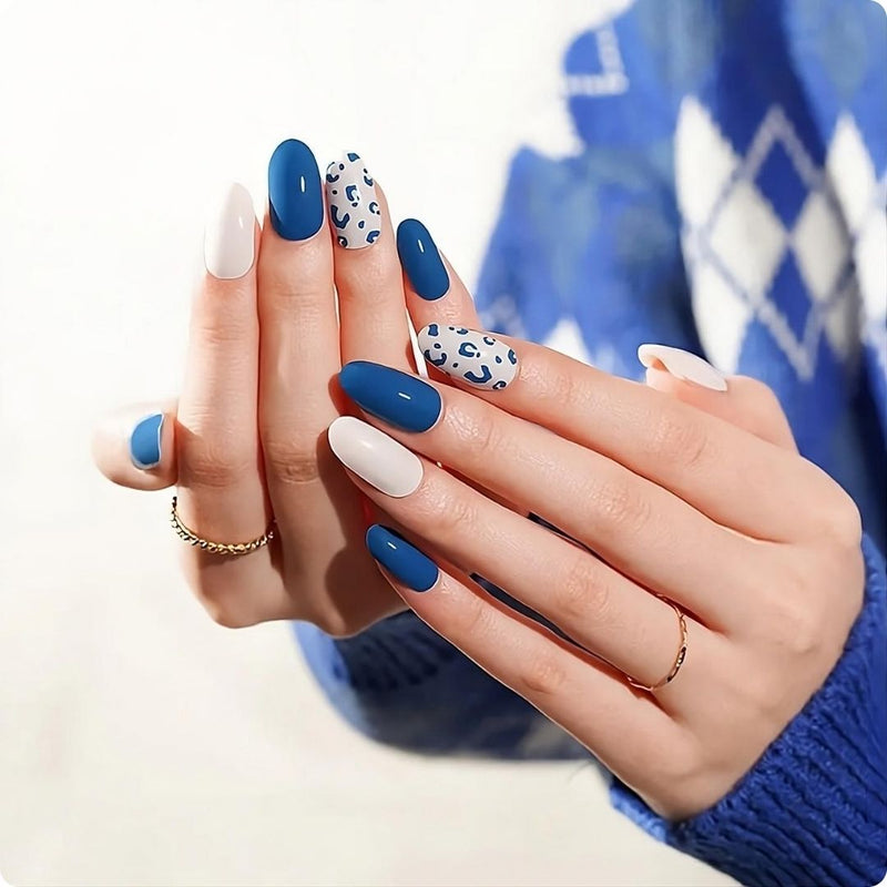 Kit de uñas de gel Blue Leopard - Fácil aplicación sin torno