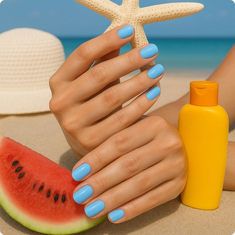 Resultado Manicura en casa con Láminas de Gel  - Blue Sky - Nooves Nails - Acabado Natural