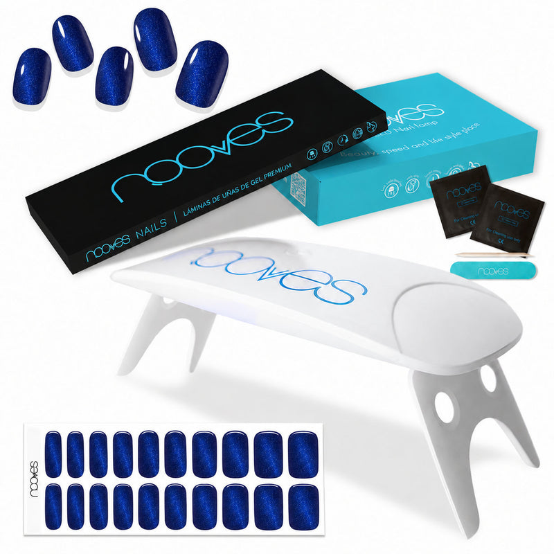 Láminas de Gel Semicuradas Pack Lámina de uñas de gel Premium precurado Nooves Diseños Cat Eye + Lámpara uñas UV/LED PORTÁTIL 8w - Calidad Profesional Nooves