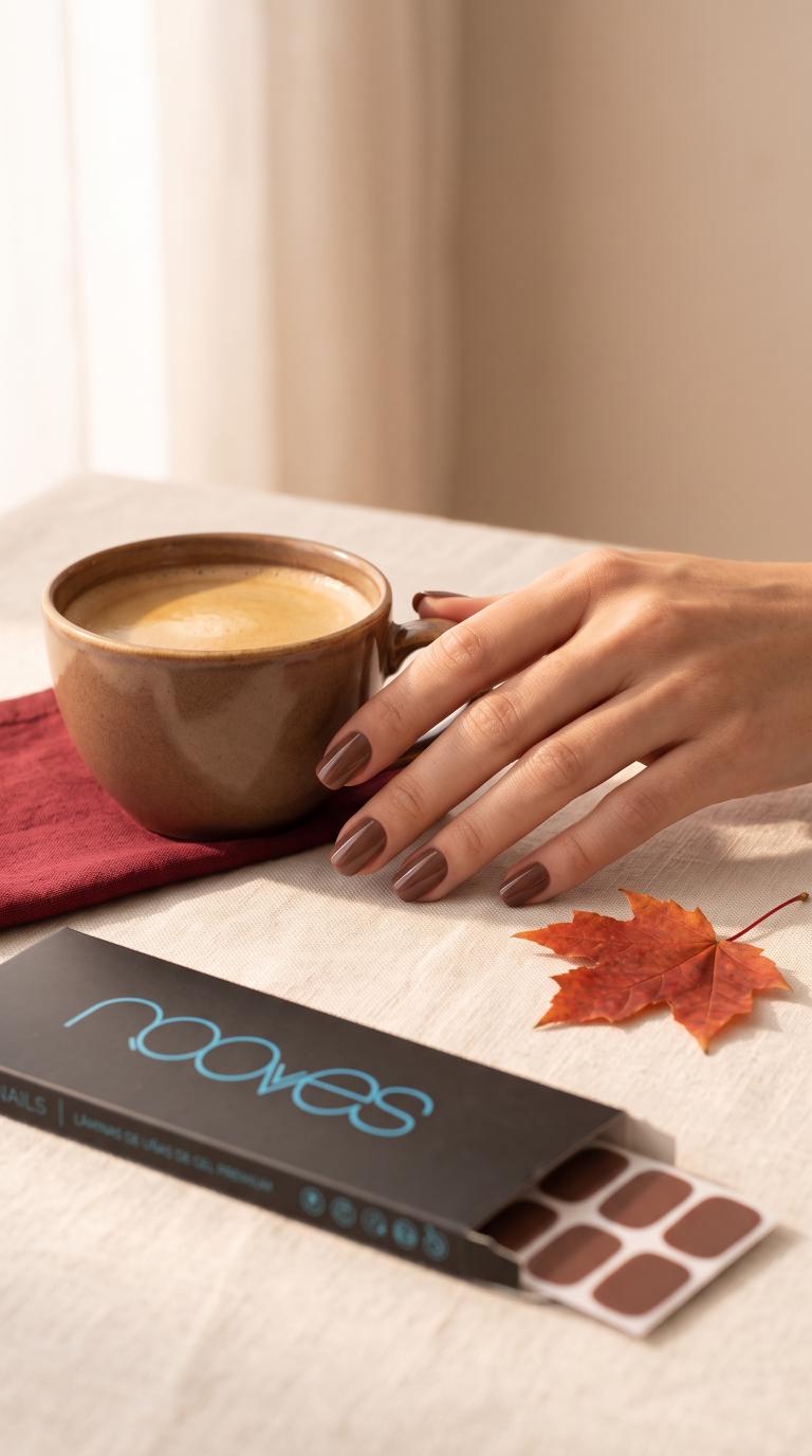 Manicura de gel NOOVES en tono garnet red y terra — colores de uñas de septiembre 2026 para la vuelta