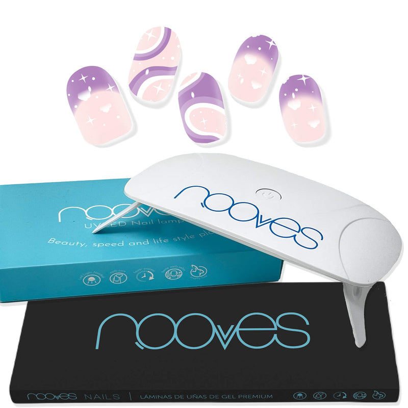 Pack Nooves Designs Nail Art Folha de gel premium pré-curada + UV/LED Lâmpada de unhas PORTÁTIL 8w - Lâmpada de secagem de unhas de 8W