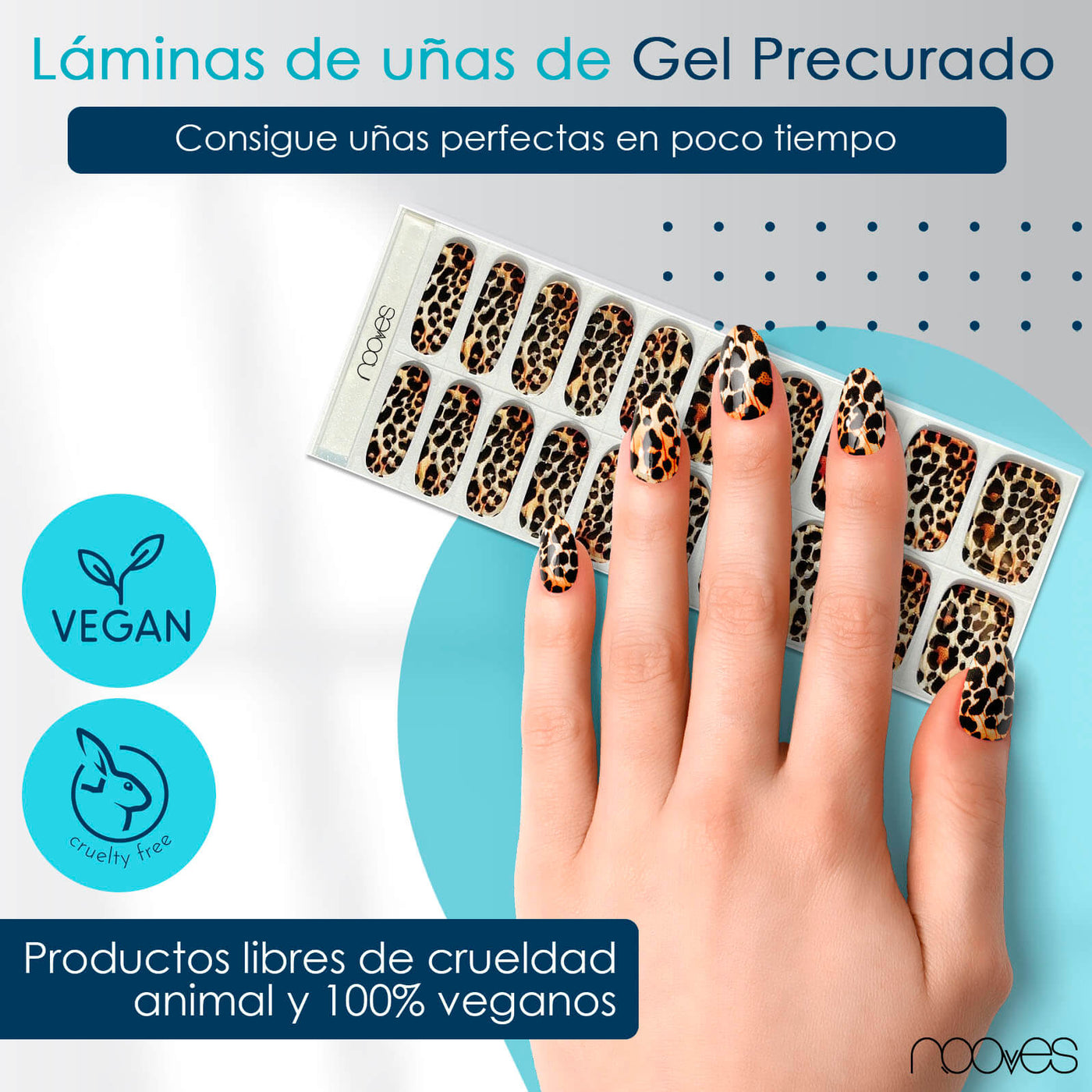 Láminas de uñas de Gel Precurado Premium Leopard Nooves Nails