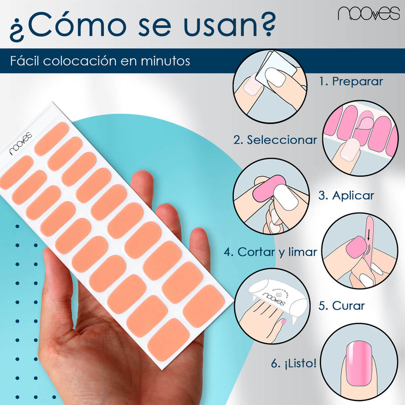 Kit de uñas de gel Láminas de Gel - Little Peach - Nooves Nails - Fácil aplicación sin torno