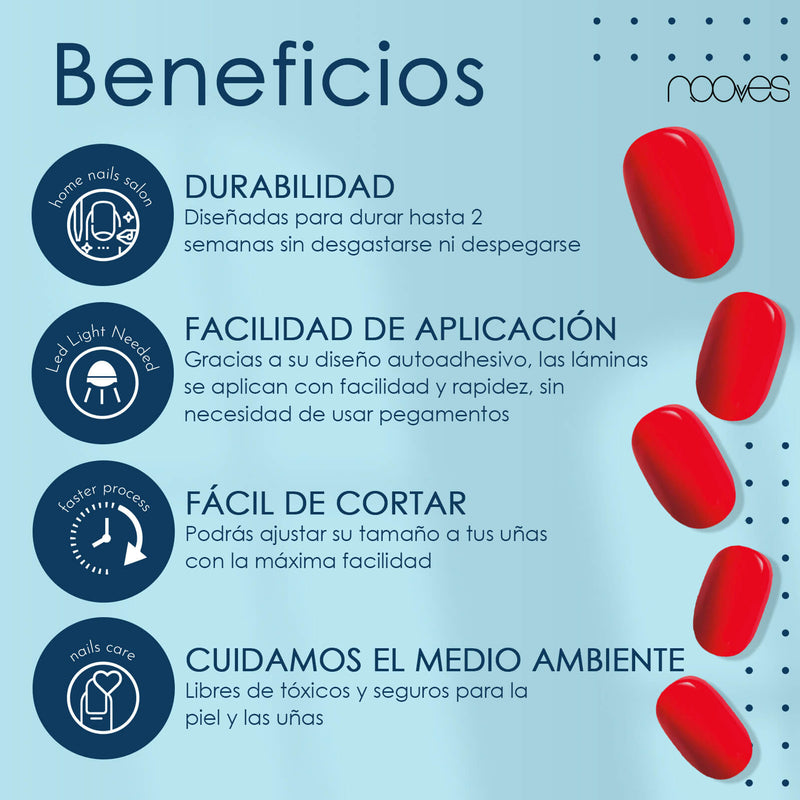 Uñas de gel Láminas de Gel  - Crimson Red - Nooves Nails curadas con lámpara UV - Brillo espejo