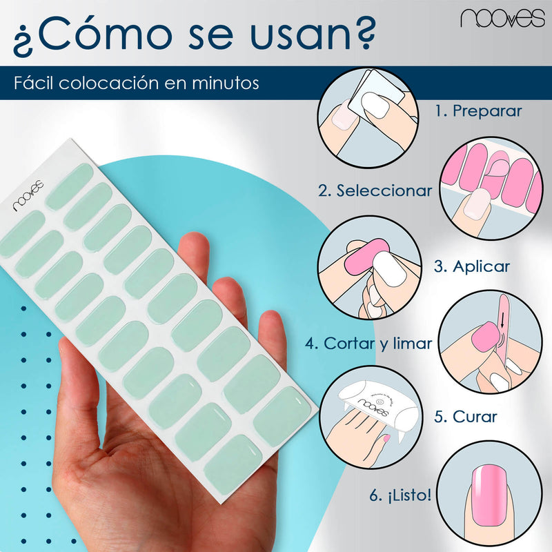 Cómo quedan las uñas de gel Láminas de Gel - Mint - Nooves Nails - Antes y después