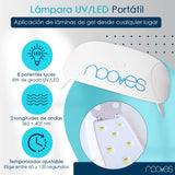Pack Nooves Designs Nail Art Folha de gel premium pré-curada + UV/LED Lâmpada de unhas PORTÁTIL 8w - Lâmpada de secagem de unhas de 8W