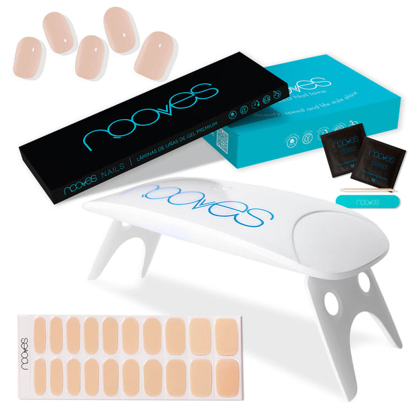 Pack Nooves Nails Nude Designs Folha de gel premium pré-curada + lâmpada de unhas UV/LED PORTÁTIL de 8 W - lâmpada de secagem de unhas de 8 W