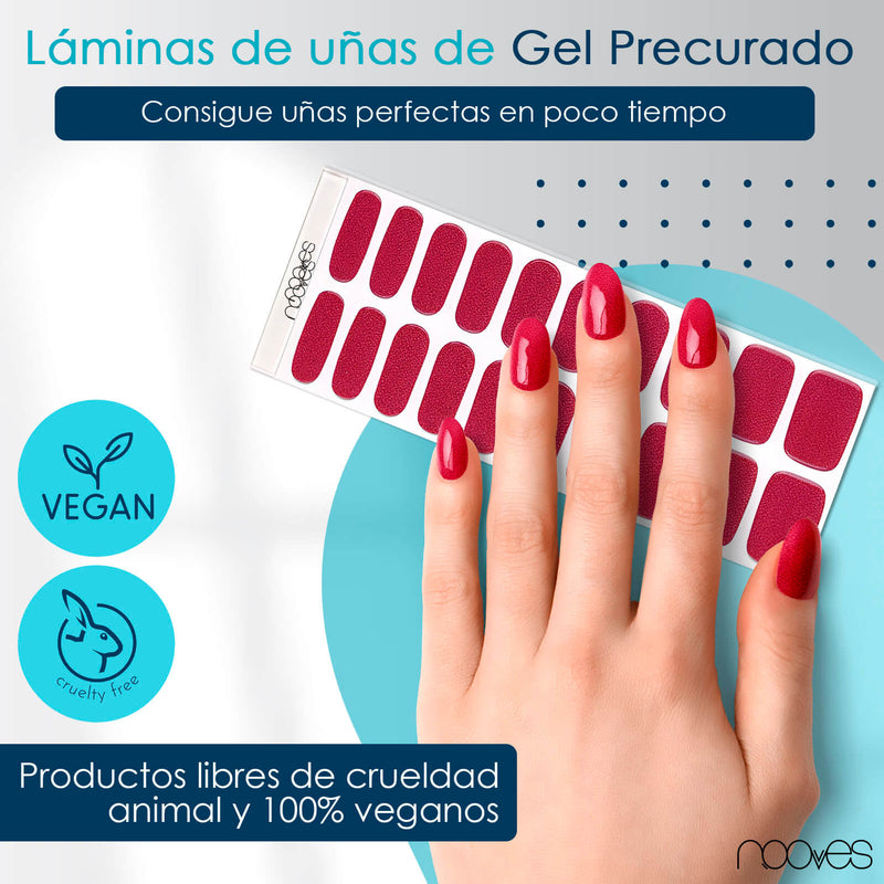 Láminas resistentes al agua Folhas de Gel - Ruby Glaze - Nooves Nails  - Duración más de 14 días
