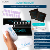 Pack Nooves Nails Soft Designs Folha de gel premium pré-curada + lâmpada de unhas UV/LED PORTÁTIL de 8 W - lâmpada de secagem de unhas de 8 W