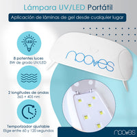 Nooves Premium Pre-Cured Gel Nail Sheet Pack with Art Design Designs + Portable 8w UV/LED Nail Lamp