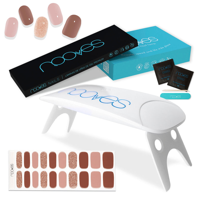 Nooves Premium Pre-Cured Gel Nail Sheet Pack with Art Design Designs + Portable 8w UV/LED Nail Lamp