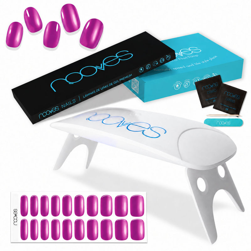 Uñas de gel Pack Lámina de uñas de gel Premium precurado Nooves Diseños Cat Eye + Lámpara uñas UV/LED PORTÁTIL 8w curadas con lámpara UV - Brillo espejo