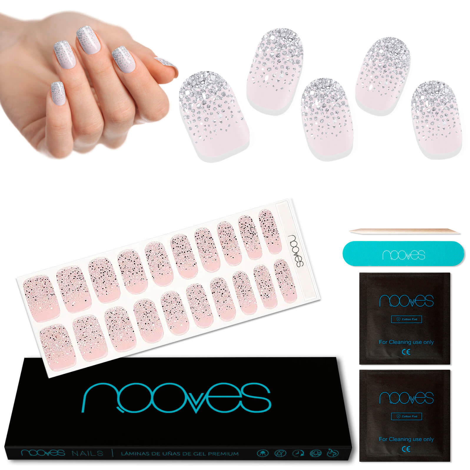 Premium Pre-Cured Gel Nail Sheets - Northern Rose - Glitter