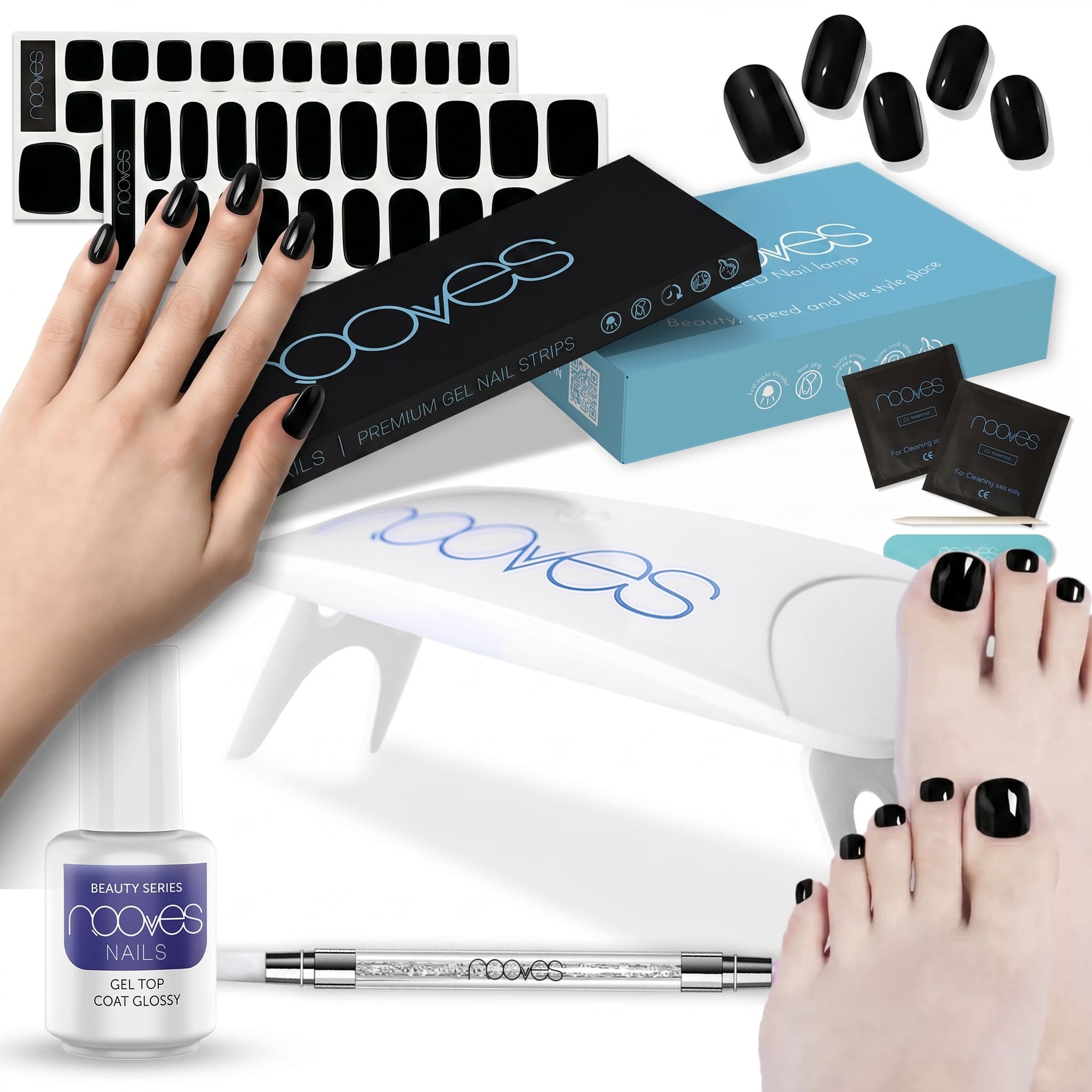 Starter Kit Midnight Noir – Pack de Manicure e Pedicure Pretos com Top Coat
