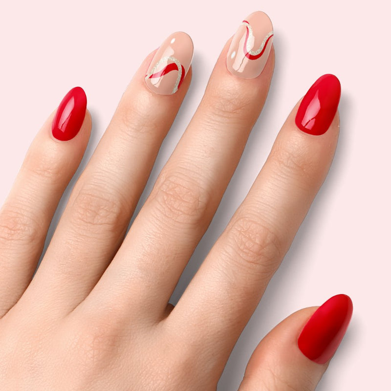 Gel Nail - Red Waves - Nooves Nails