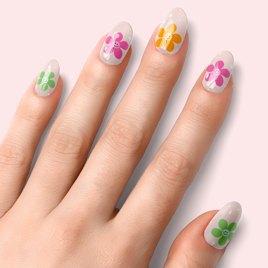 Folhas de gel NOOVES Smiley Flowers - flores vibrantes com carinhas sorridentes de primavera
