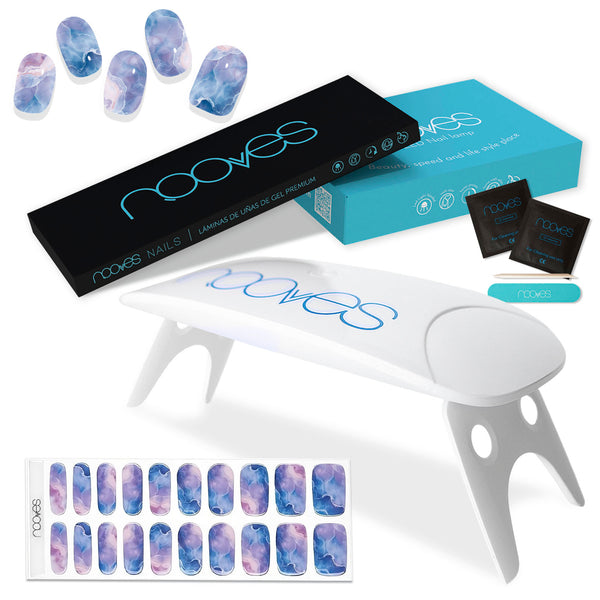 Pack Nooves Designs Nail Art Folha de gel premium pré-curada + UV/LED Lâmpada de unhas PORTÁTIL 8w - Lâmpada de secagem de unhas de 8W