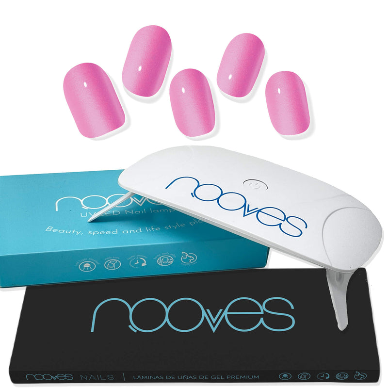 Pack Nooves Nails Folha de gel premium pré-curada Pink Designs + Lâmpada UV/LED 8W PORTÁTIL - Lâmpada secadora de unhas 8W
