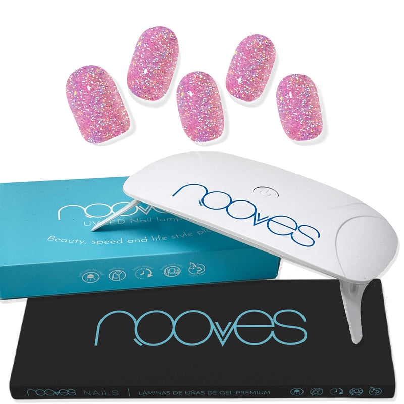 Pack Nooves Nails Folha de gel premium pré-curada Pink Designs + Lâmpada UV/LED 8W PORTÁTIL - Lâmpada secadora de unhas 8W
