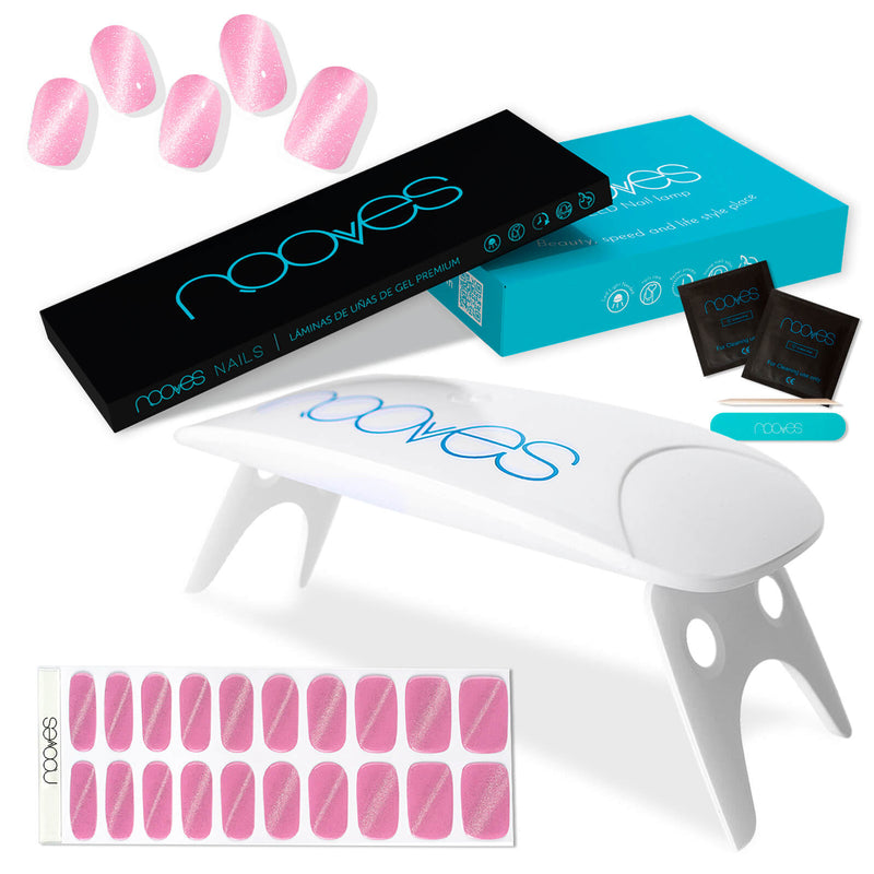 Pack Nooves Nails Folha de gel premium pré-curada Pink Designs + Lâmpada UV/LED 8W PORTÁTIL - Lâmpada secadora de unhas 8W