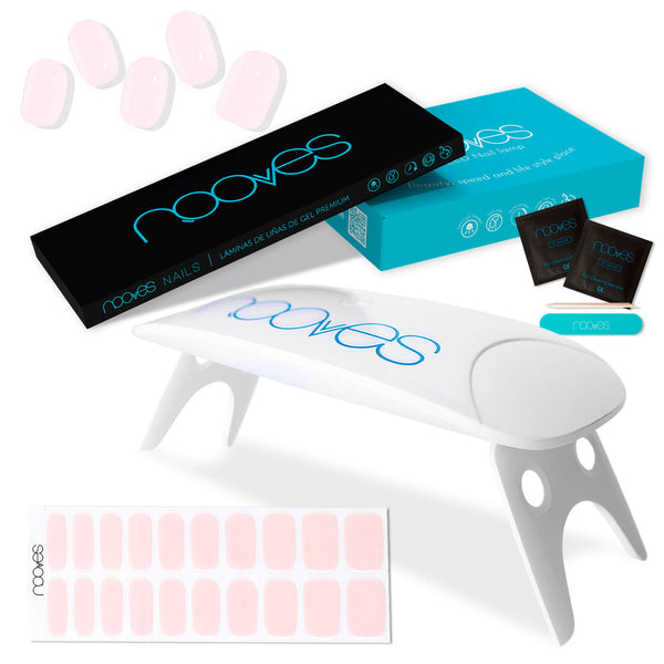 Pack Nooves Nails Folha de gel premium pré-curada Pink Designs + Lâmpada UV/LED 8W PORTÁTIL - Lâmpada secadora de unhas 8W