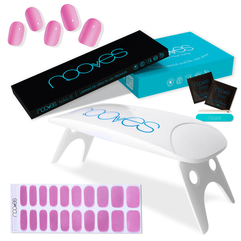 Pack Nooves Nails Folha de gel premium pré-curada Pink Designs + Lâmpada UV/LED 8W PORTÁTIL - Lâmpada secadora de unhas 8W