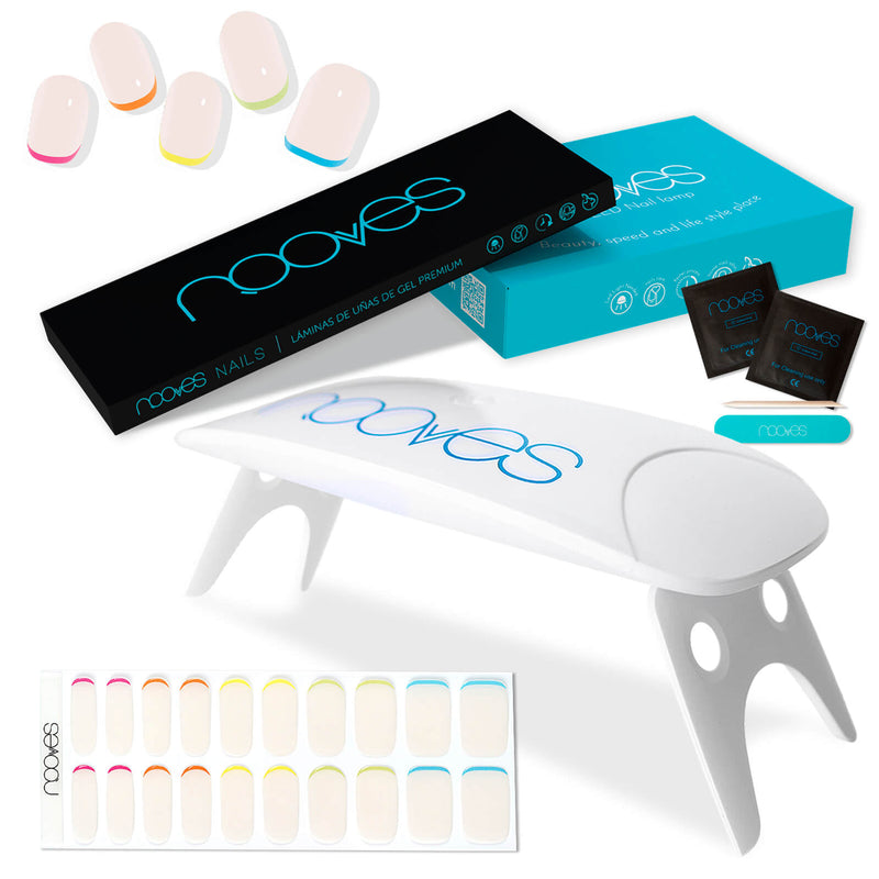 Pack Nooves Designs Nail Art Folha de gel premium pré-curada + UV/LED Lâmpada de unhas PORTÁTIL 8w - Lâmpada de secagem de unhas de 8W